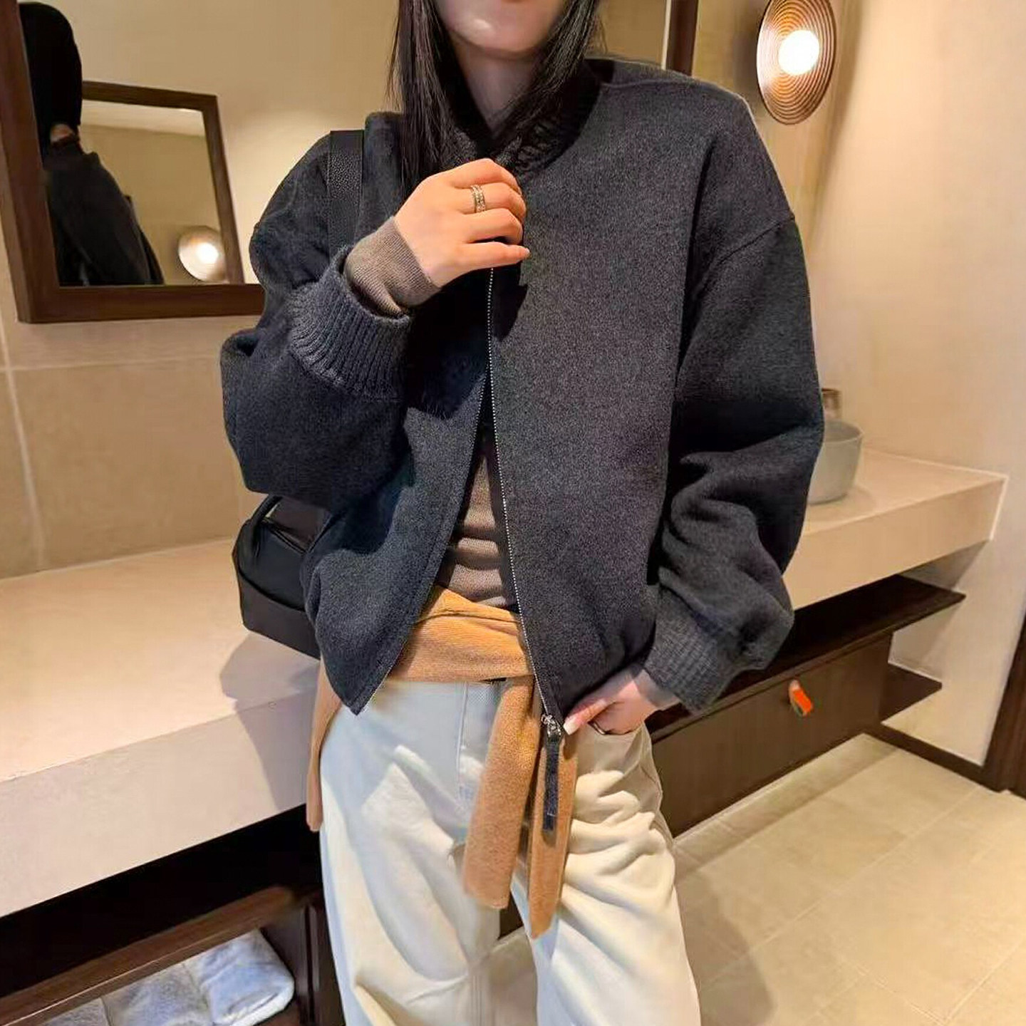 棒球领双面羊绒大衣女欧洲站外套
