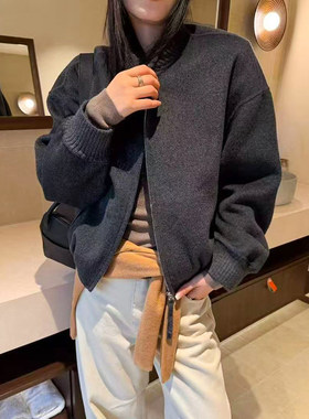 棒球领双面羊绒大衣女欧洲站外套