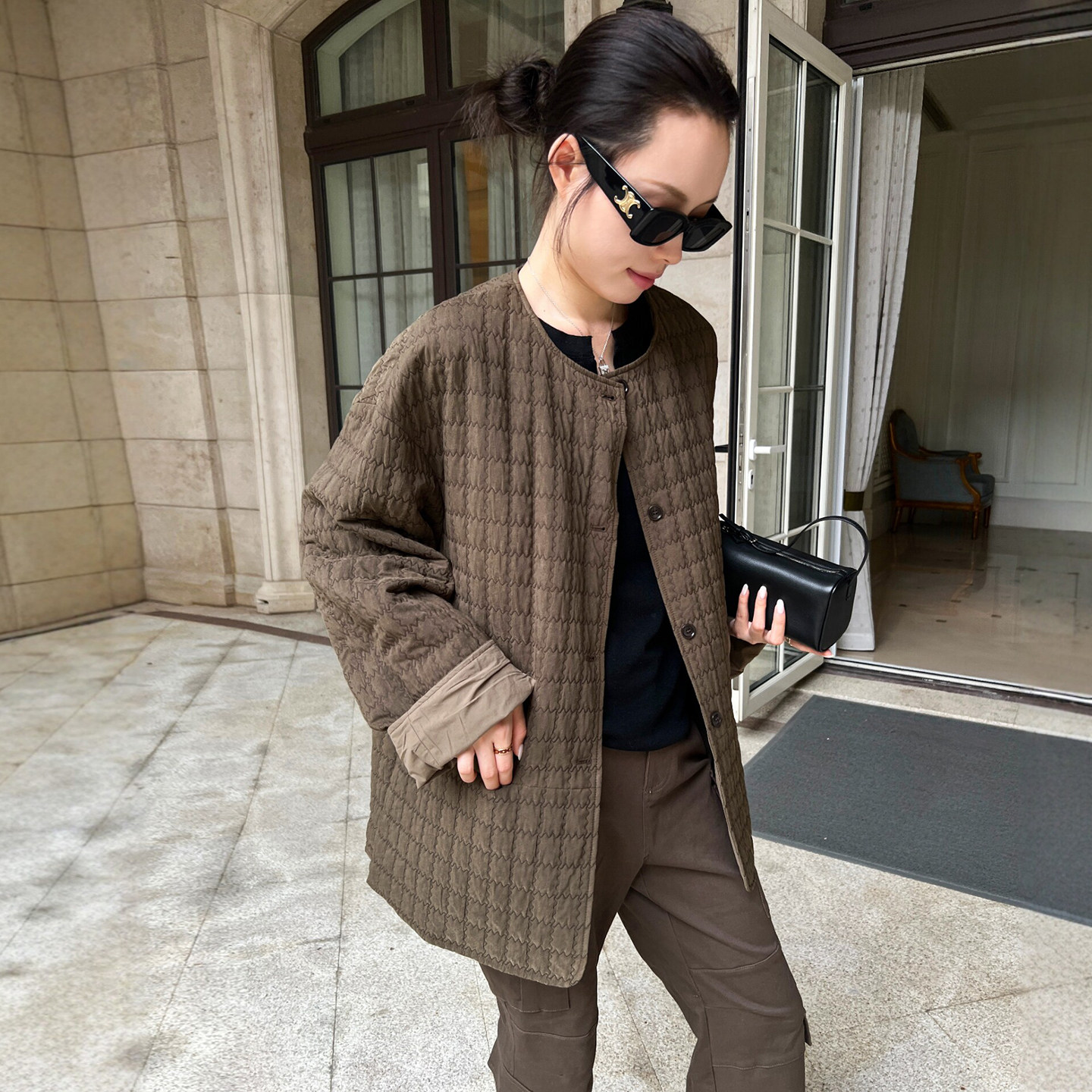 肌理感压格棒球服外套女欧货上衣