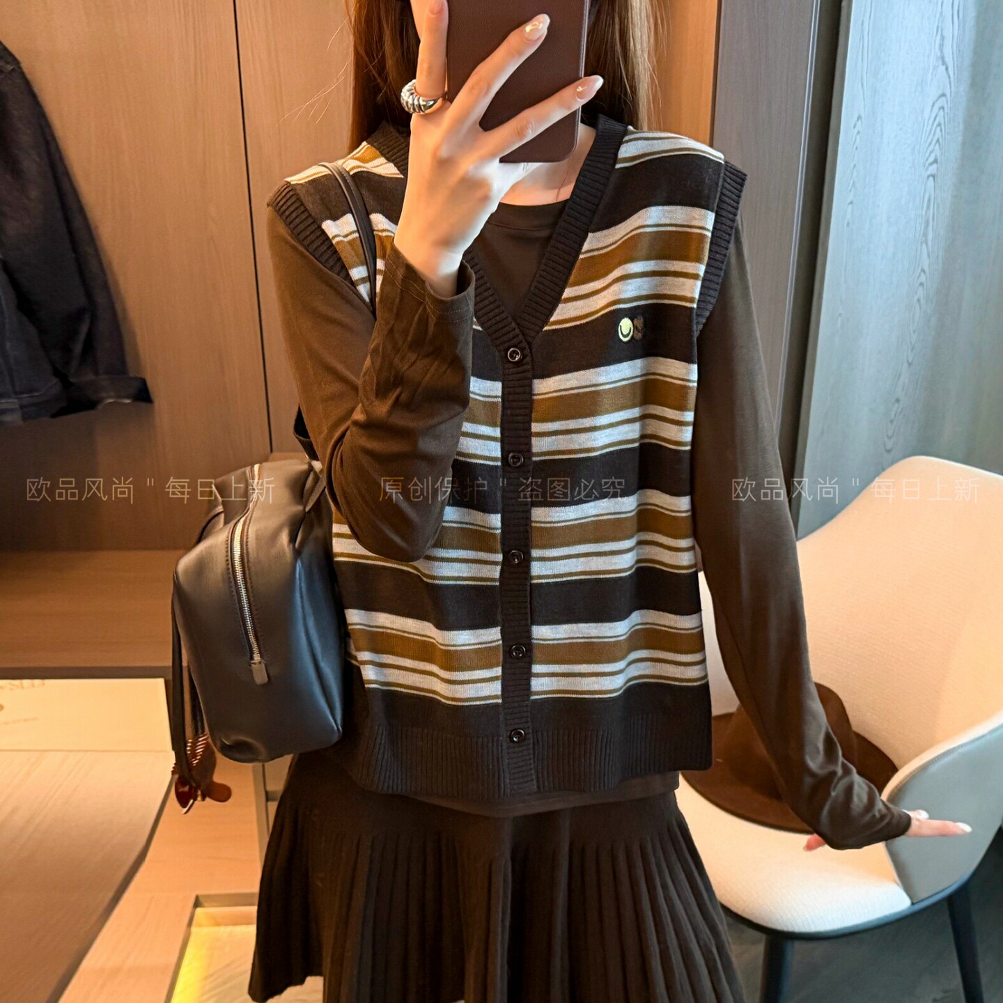 针织开衫马甲两件套上衣女欧洲站