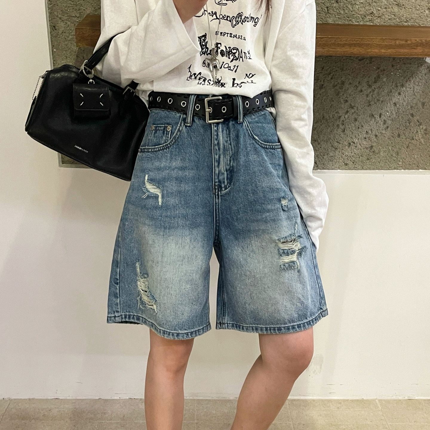 复古破洞A字阔腿牛仔短裤女欧洲站2026夏季新款欧货女装五分裤潮
