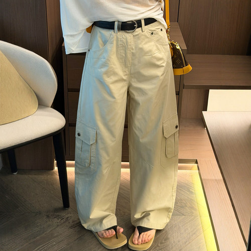 双口袋拖地工装阔腿裤女欧货裤子