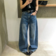 直筒裤 复古做旧拖地阔腿牛仔裤 欧货女装 新款 子潮 女欧洲站2026春装