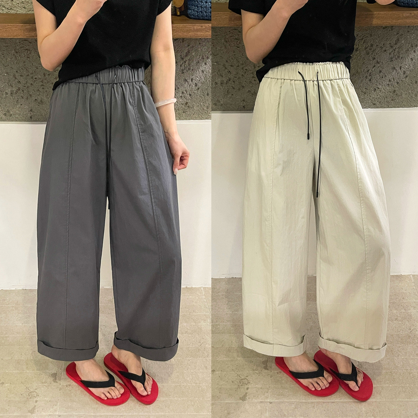 抽绳系带九分速干阔腿裤女欧洲站2026夏季新款欧货女装休闲裤子潮