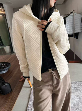 复古连帽压格加棉外套女欧货棉衣
