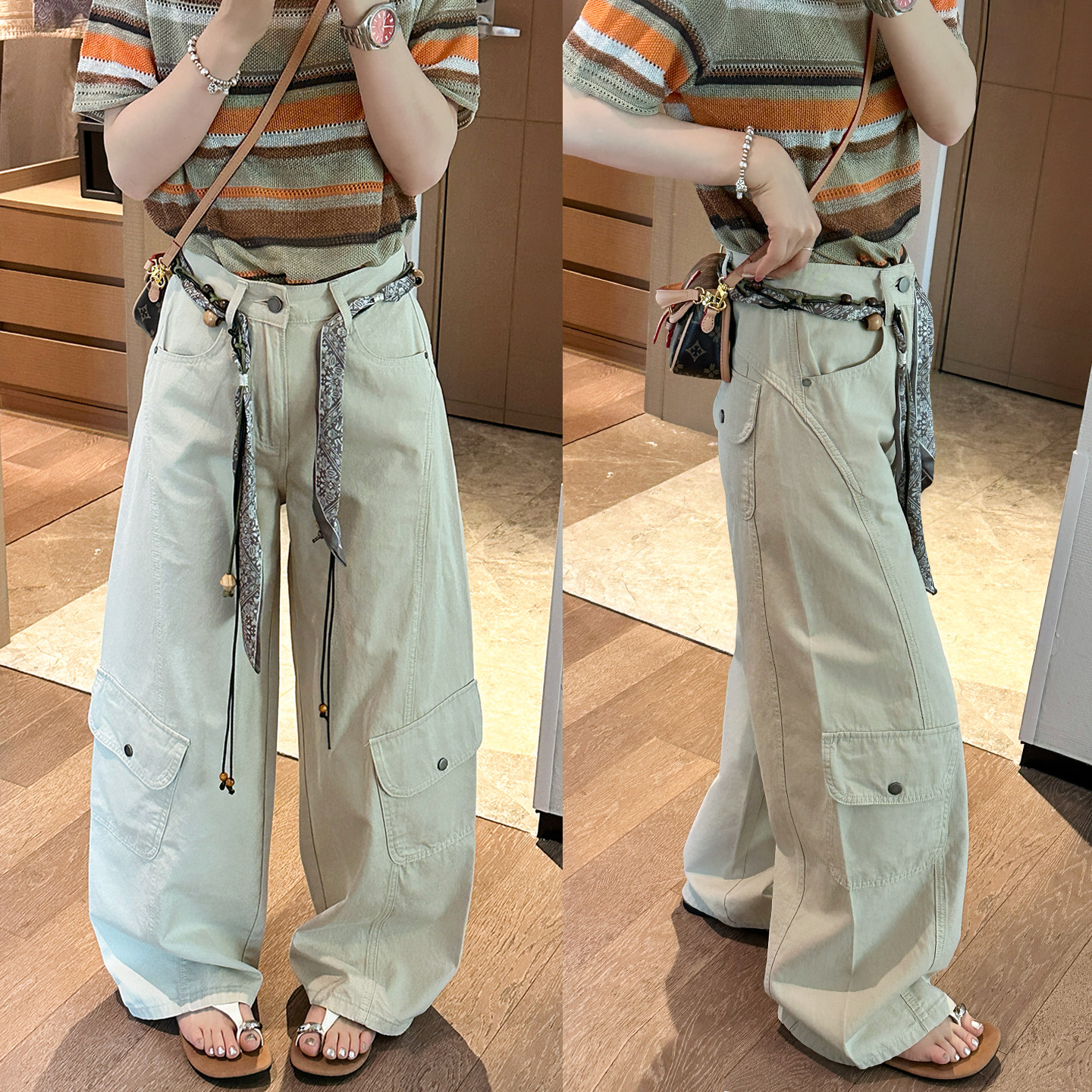配丝巾工装弯刀阔腿裤女欧洲站2026夏季新款欧货女装时尚休闲裤潮