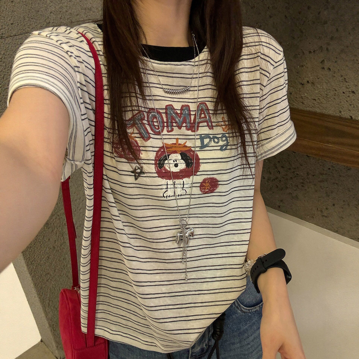 番茄狗狗条纹短袖T恤女欧洲站2026夏装新款欧货女装时尚打底衫潮