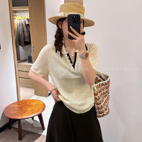 假两件POLO领绵羊毛针织衫女欧货