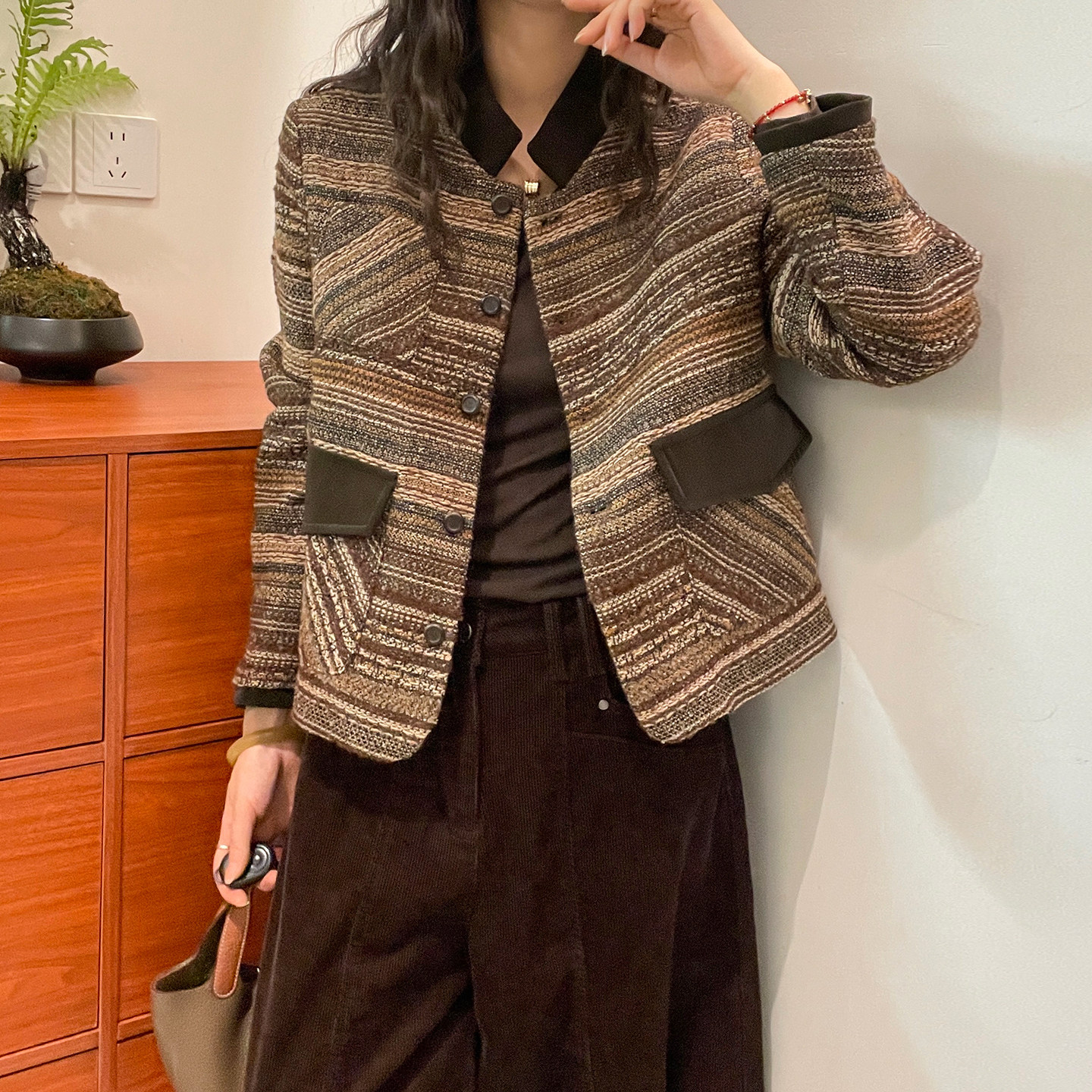 小香风羊毛呢棒球服外套女欧洲站
