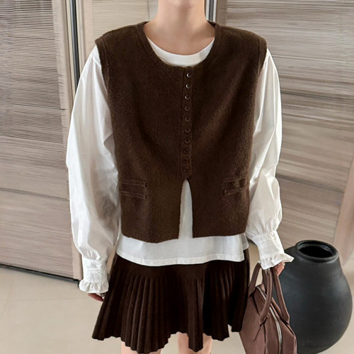 不规则羊毛针织衫马甲两件套衬衫