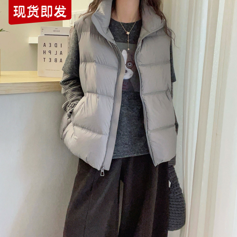 泡芙感鹅绒羽绒服马甲外套女欧货