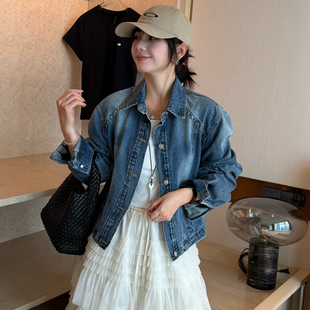 复古做旧翻领牛仔外套女欧洲站2026春装新款欧货女装小个子上衣潮