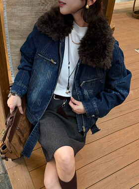 超大毛领牛仔派克羽绒服女欧洲站