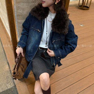 超大毛领牛仔派克羽绒服女欧洲站2026冬季新款欧货女装短款外套潮