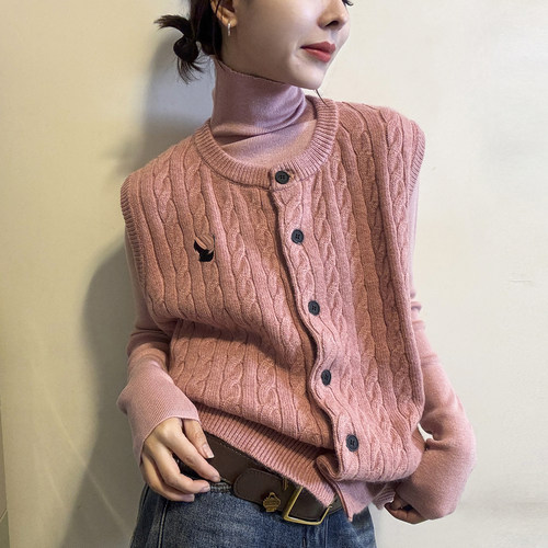 麻花纹羊毛针织衫马甲两件套上衣