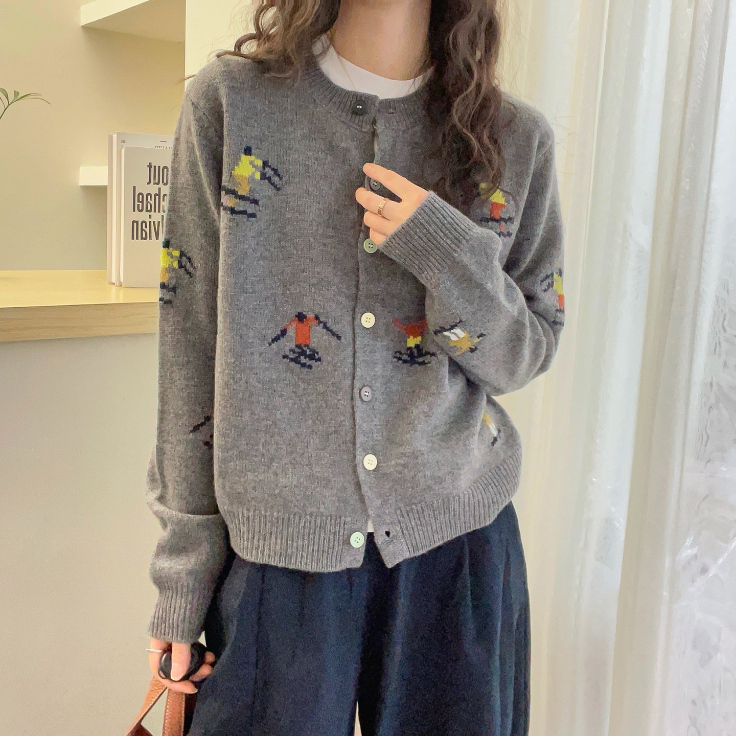 重工刺绣山羊绒针织开衫女欧洲站