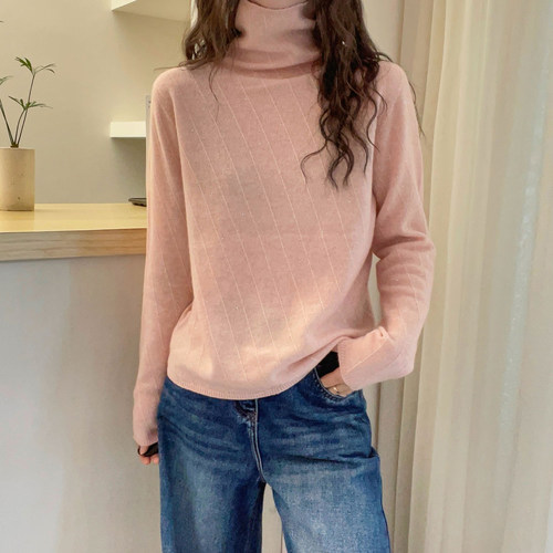 重工烫钻山羊绒高领针织衫女欧货