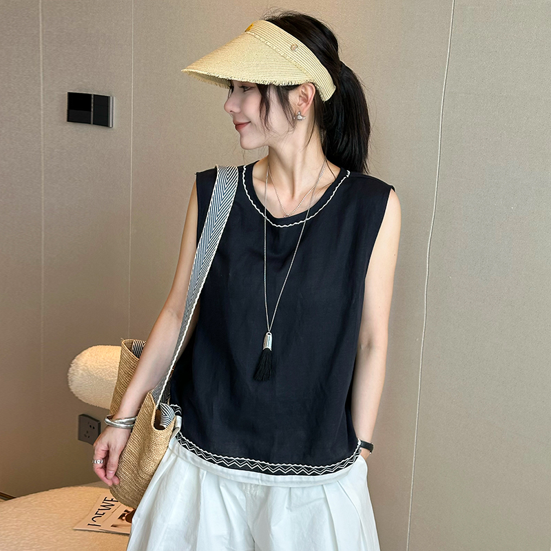 民族风刺绣棉麻衬衫女欧洲站2025夏装新款欧货女装A字麻料小衫潮
