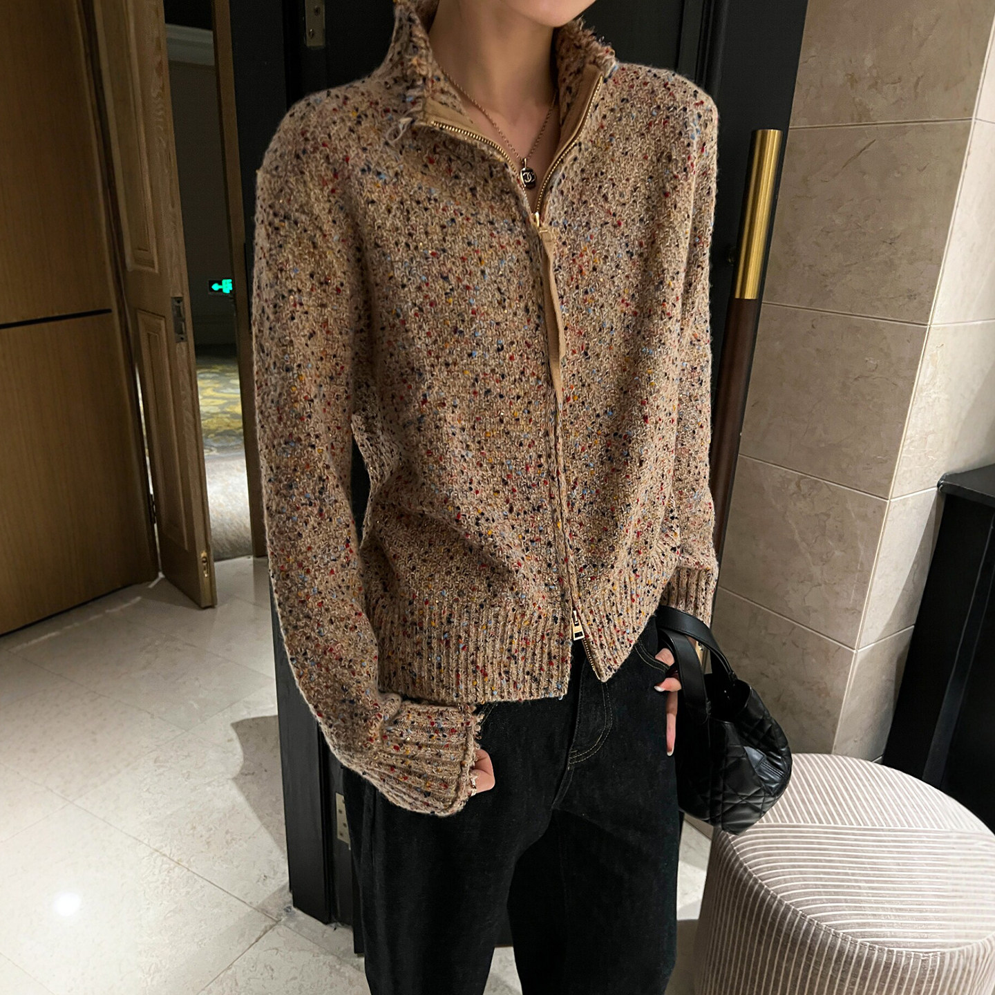 复古杂线羊毛针织开衫女欧洲外套