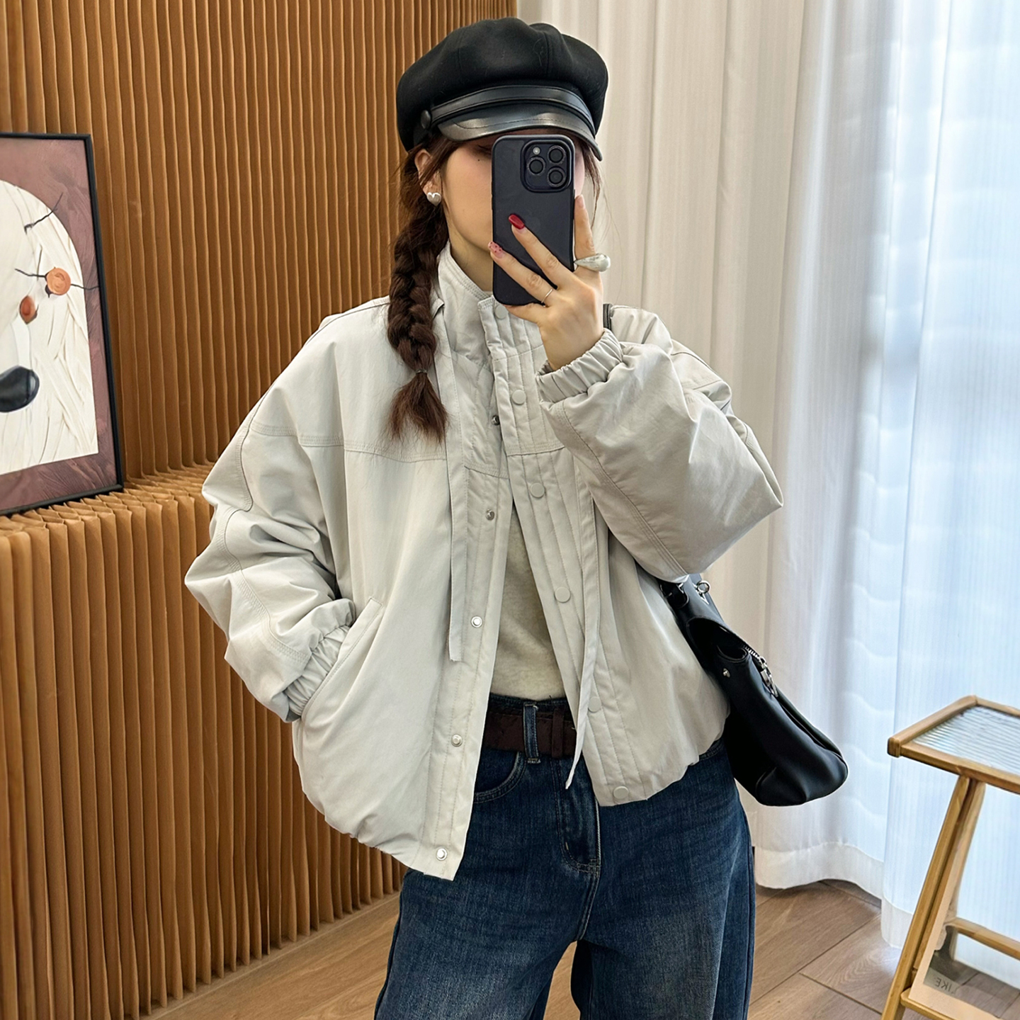 复古立领棒球羽绒服女欧洲站外套