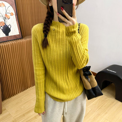 金属标半高领山羊绒针织衫女欧货