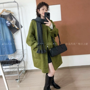 配围巾双面羊绒大衣女欧洲站2026秋季新款欧货女装时尚毛呢外套潮