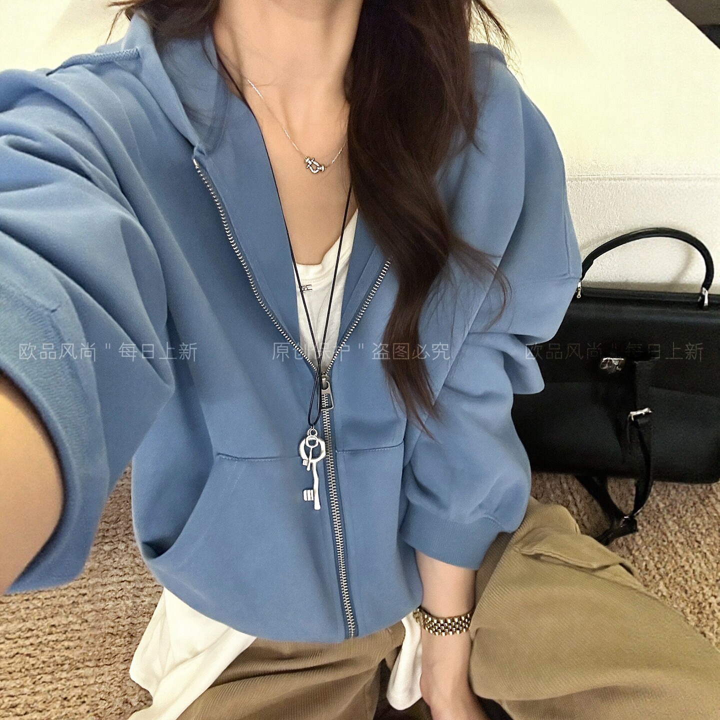 抽绳连帽卫衣开衫短外套女欧洲站2026早秋新款欧货女装韩版上衣潮