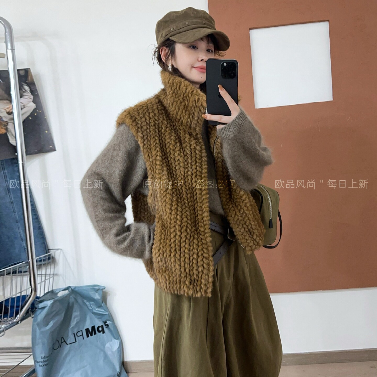 金貂绒皮毛一体仿皮草马甲女欧货