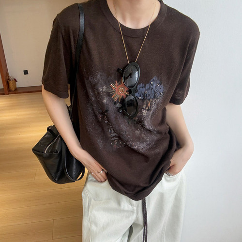 卡通钉珠印花羊毛针织衫女欧洲站