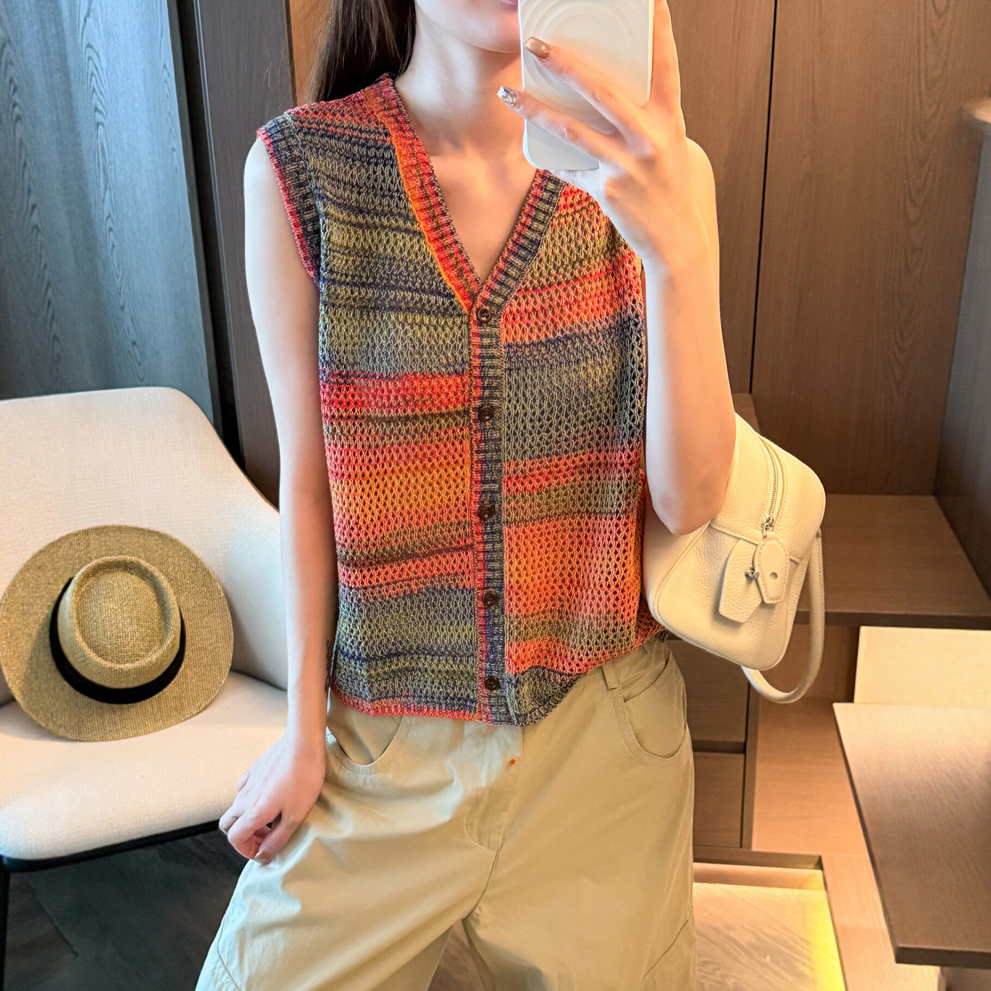 渐变色镂空冰丝针织开衫女欧洲站