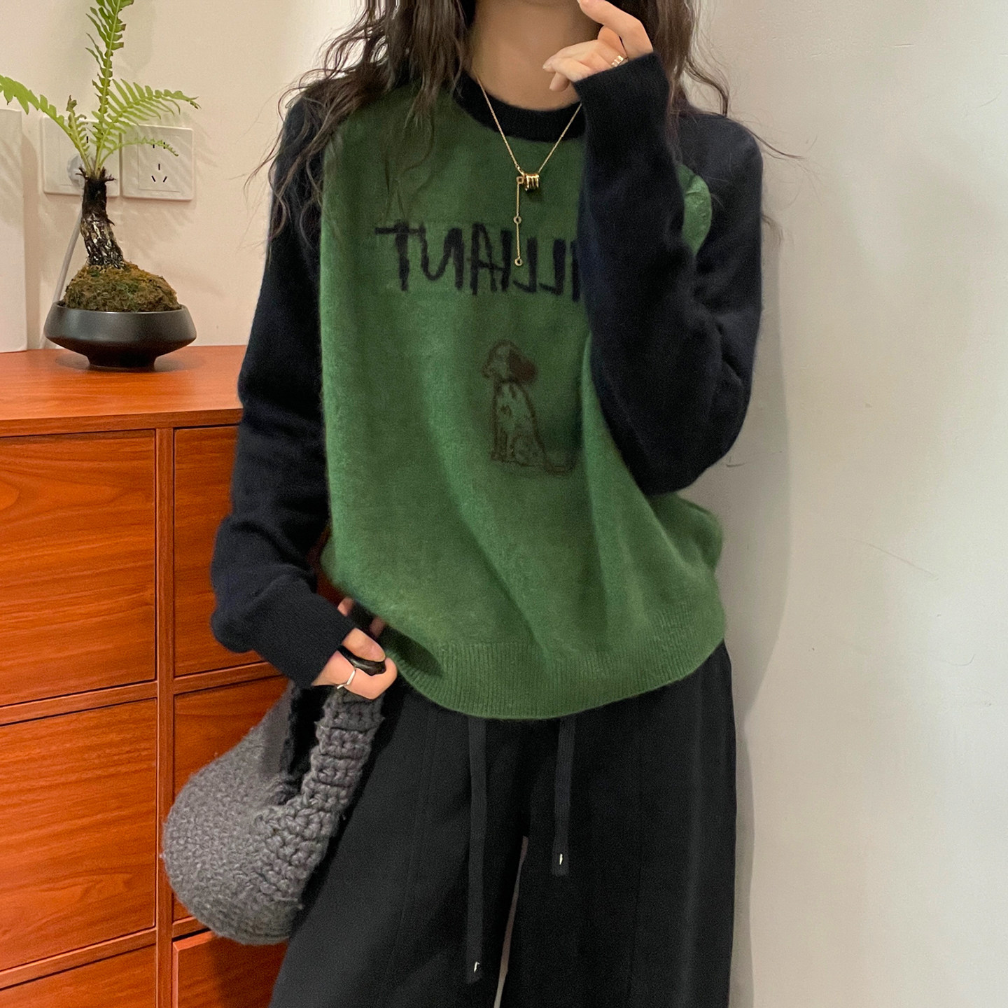 字母刺绣山羊绒针织衫女欧洲站潮