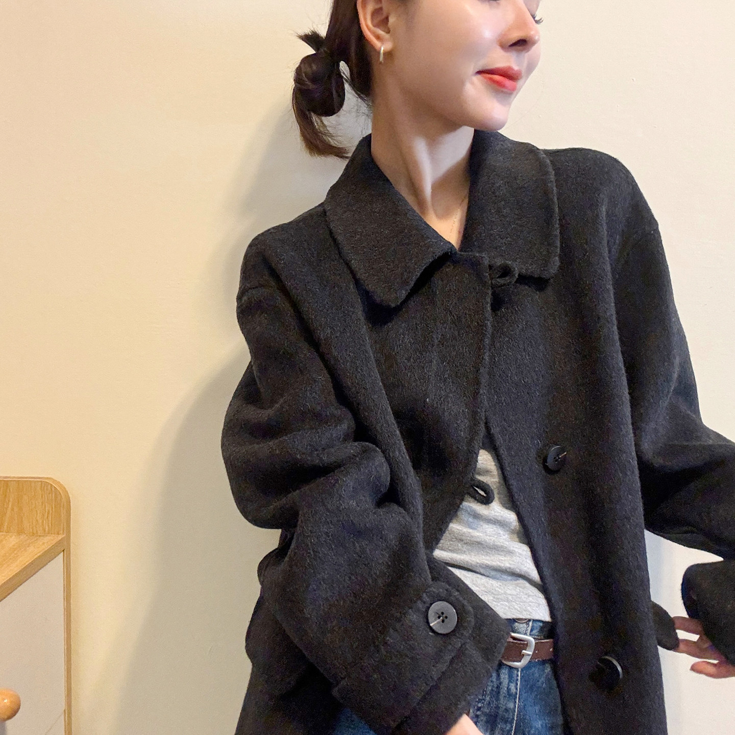POLO领双面羊绒大衣女欧洲站外套