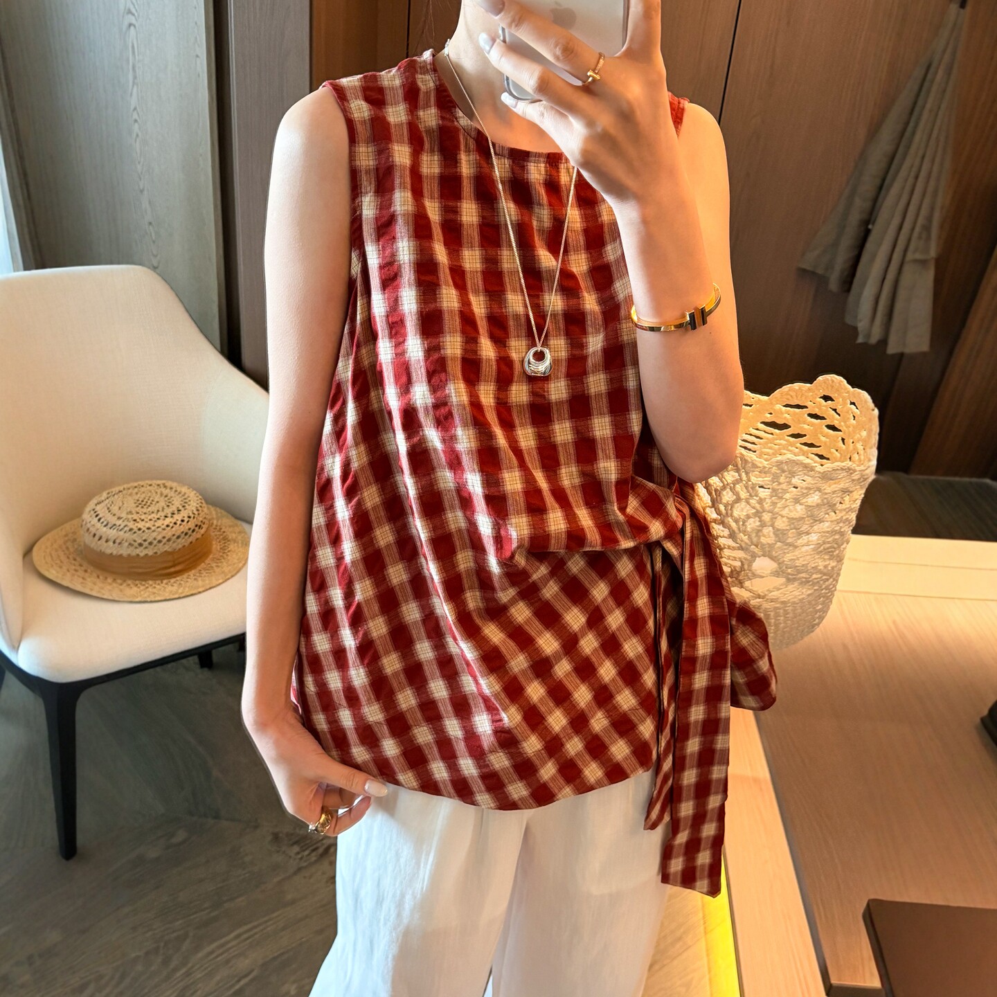 侧边打结A字格子衬衫女欧洲站2026夏装新款欧货女装时尚娃娃衫潮