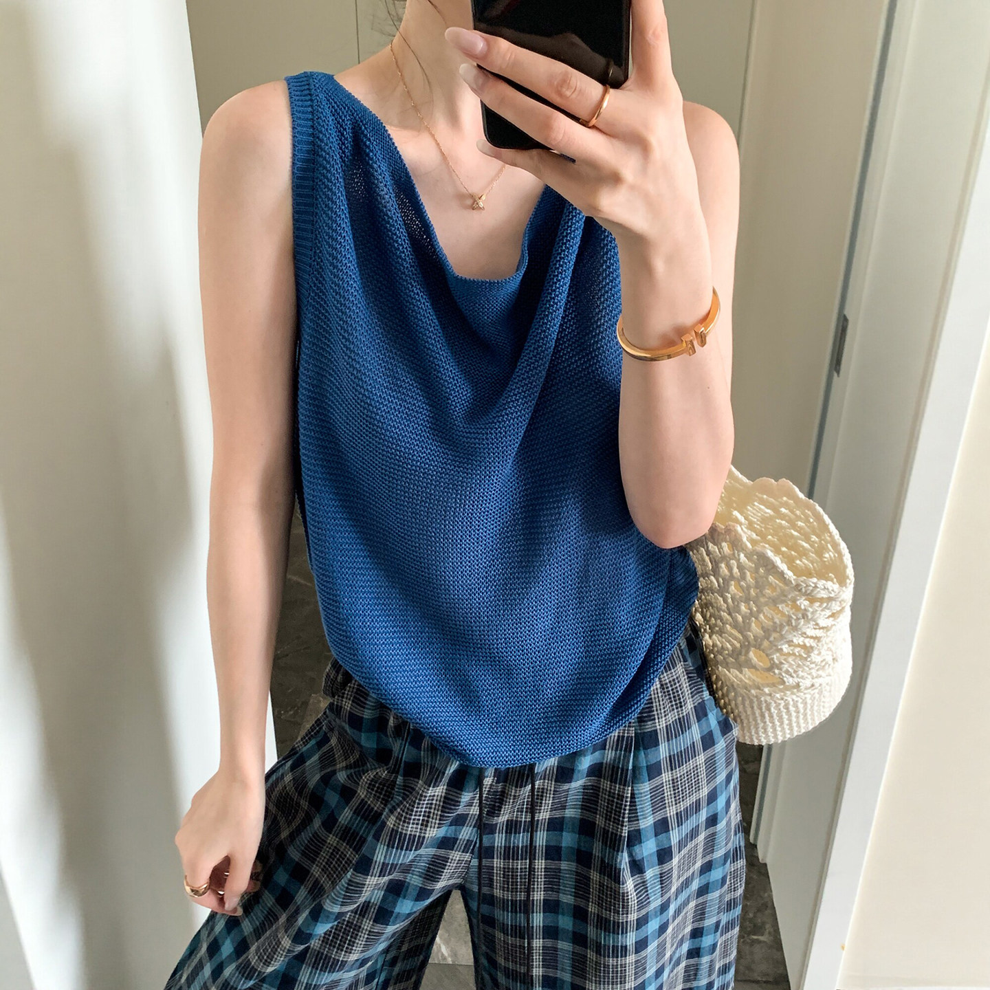 不规则V领冰丝针织衫女欧洲站潮