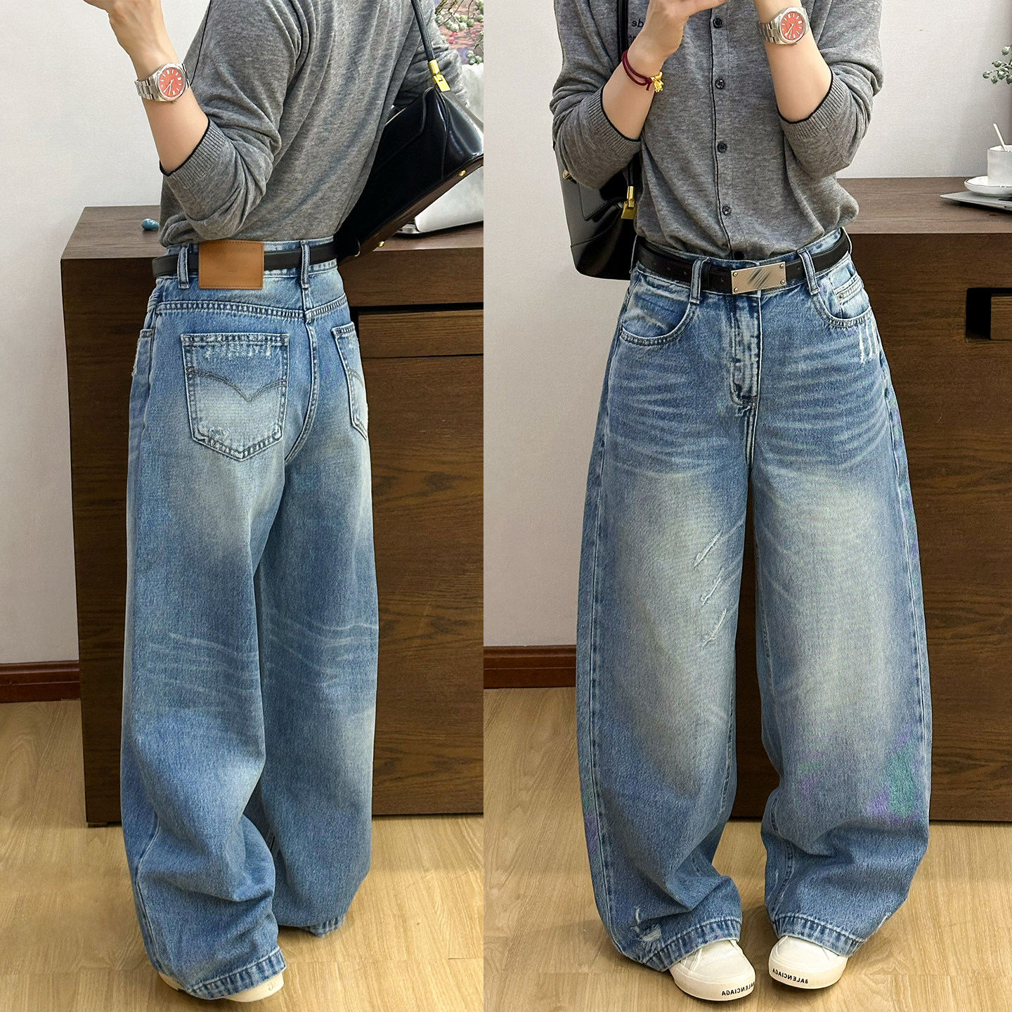 复古抓痕破洞阔腿牛仔裤女欧洲站2026春装新款欧货女装直筒裤子潮