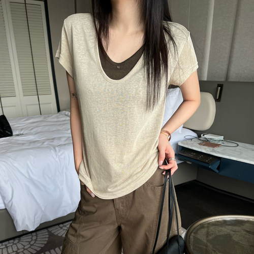 假两件面膜短袖T恤上衣女欧洲站