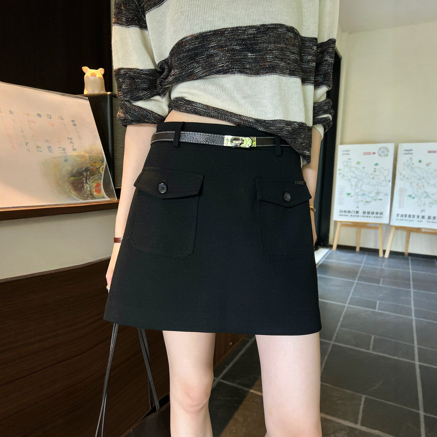 双口袋工装A字半身裙女欧洲站2026早秋新款欧货女装时尚包臀短裙