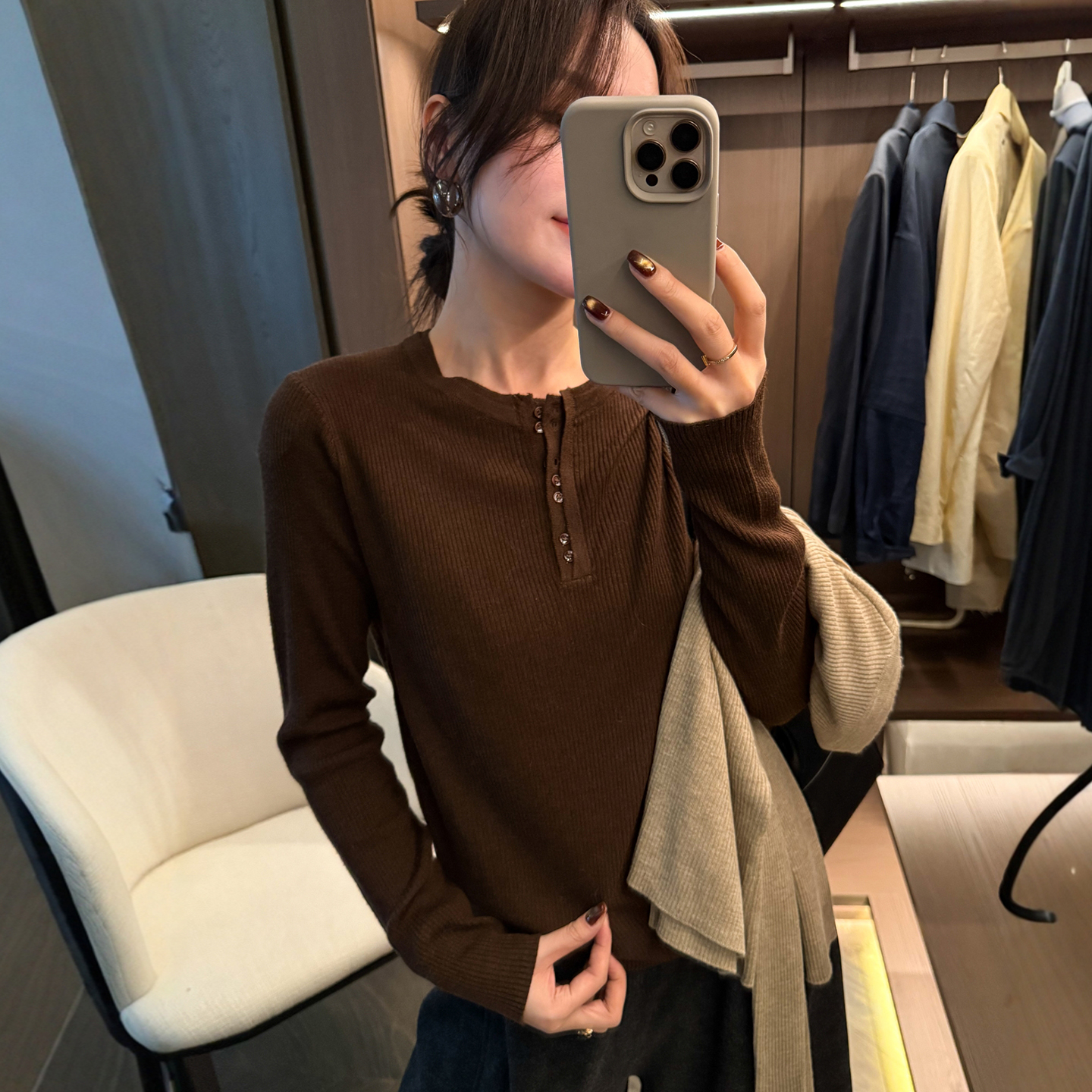 复古坑条V领羊毛针织衫女欧洲站