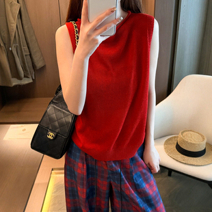 糖果色卷边冰丝针织衫女欧洲站2026夏季新款欧货女装无袖打底衫潮