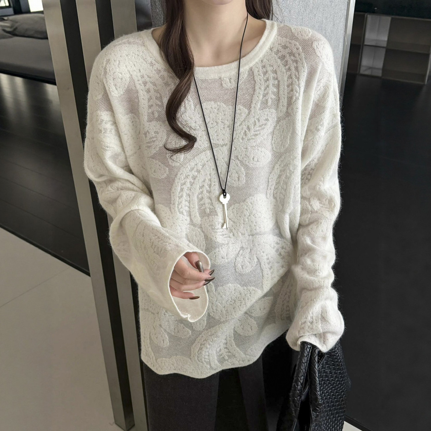 重工蕾丝钩花羊毛针织衫女欧洲站