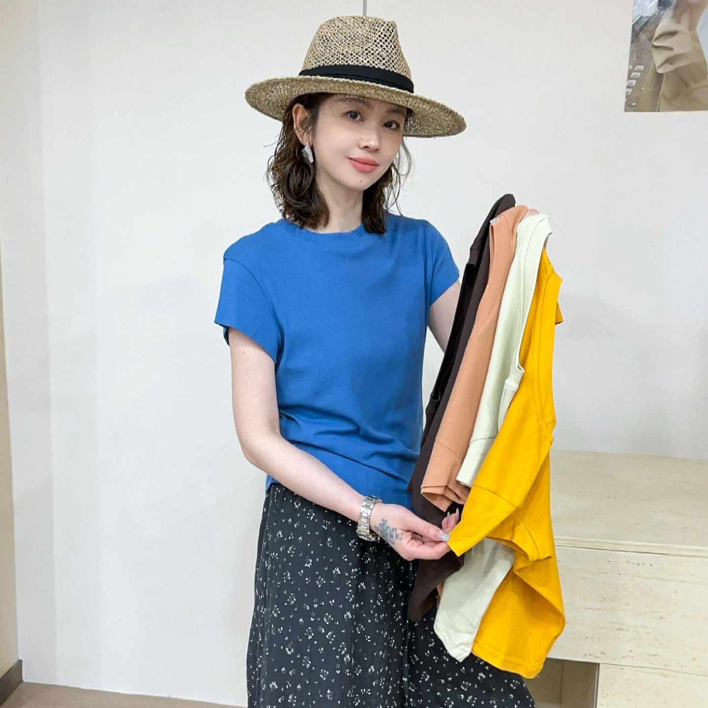 克莱因蓝小飞袖短袖T恤女欧洲站