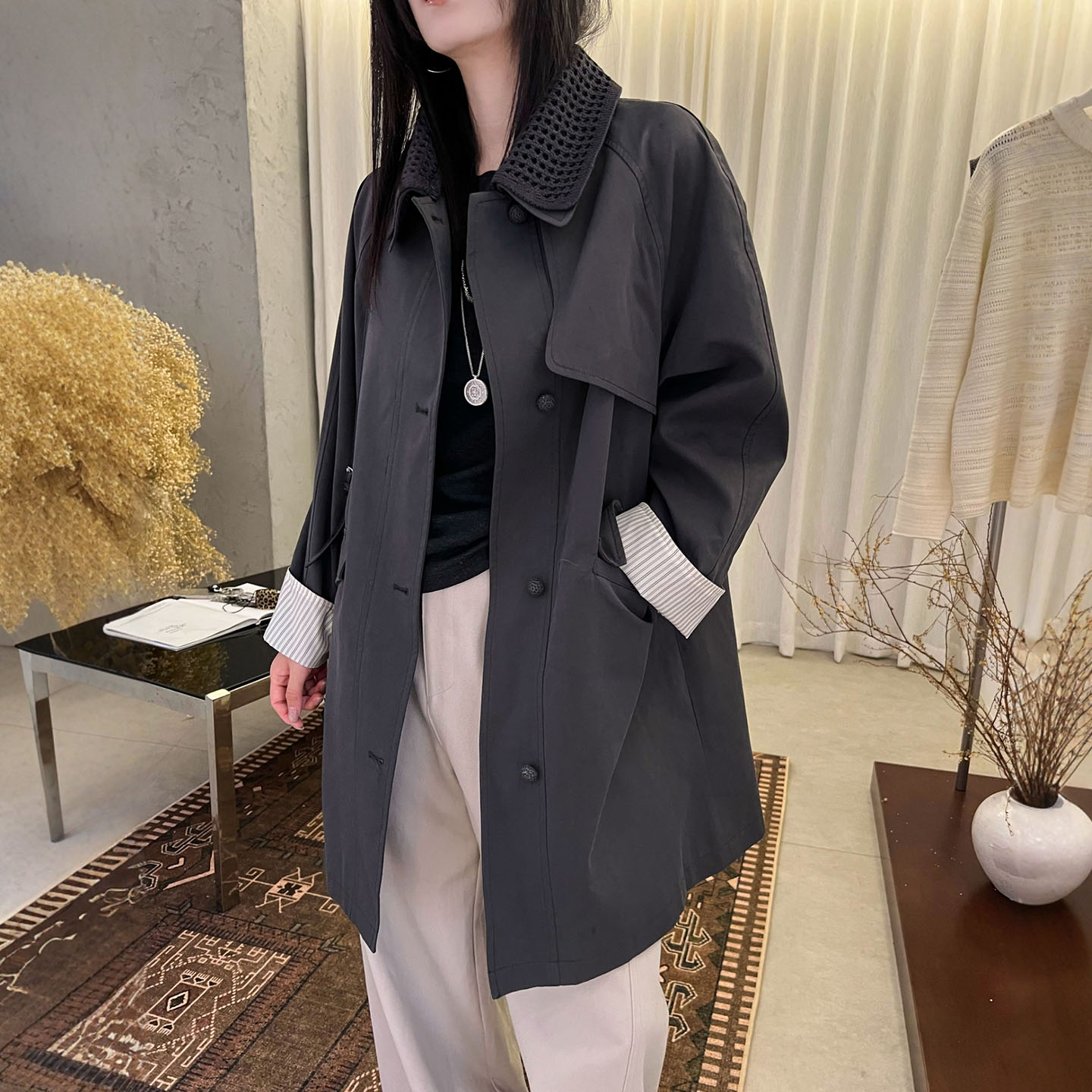 假两件翻领风衣外套女欧洲站2025早秋新款欧货女装时尚洋气上衣潮