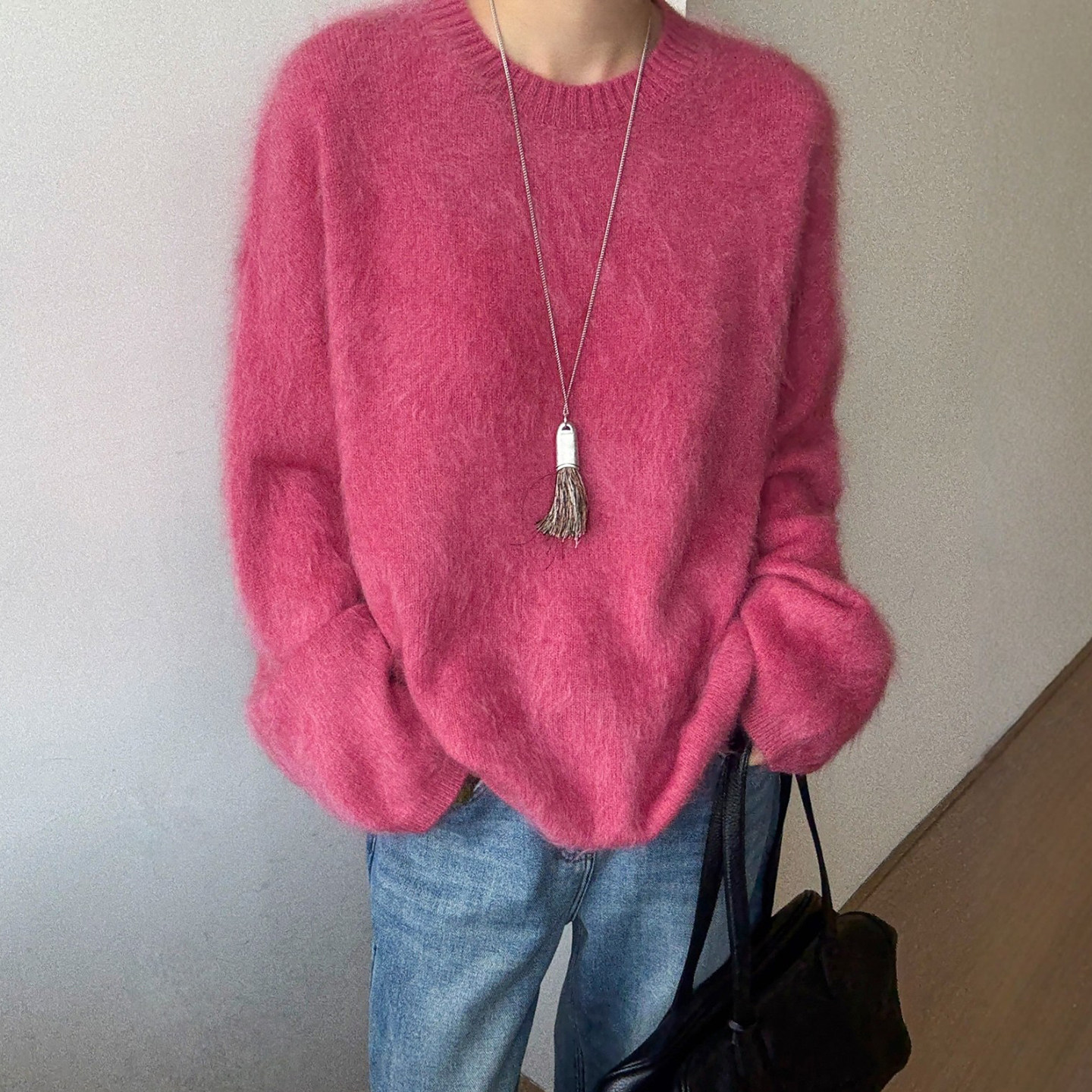 糖果色拉毛羊绒针织衫女欧洲站2025冬装新款欧货女装慵懒风毛衣潮