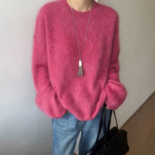 糖果色拉毛羊绒针织衫女欧洲站2025冬装新款欧货女装慵懒风毛衣潮