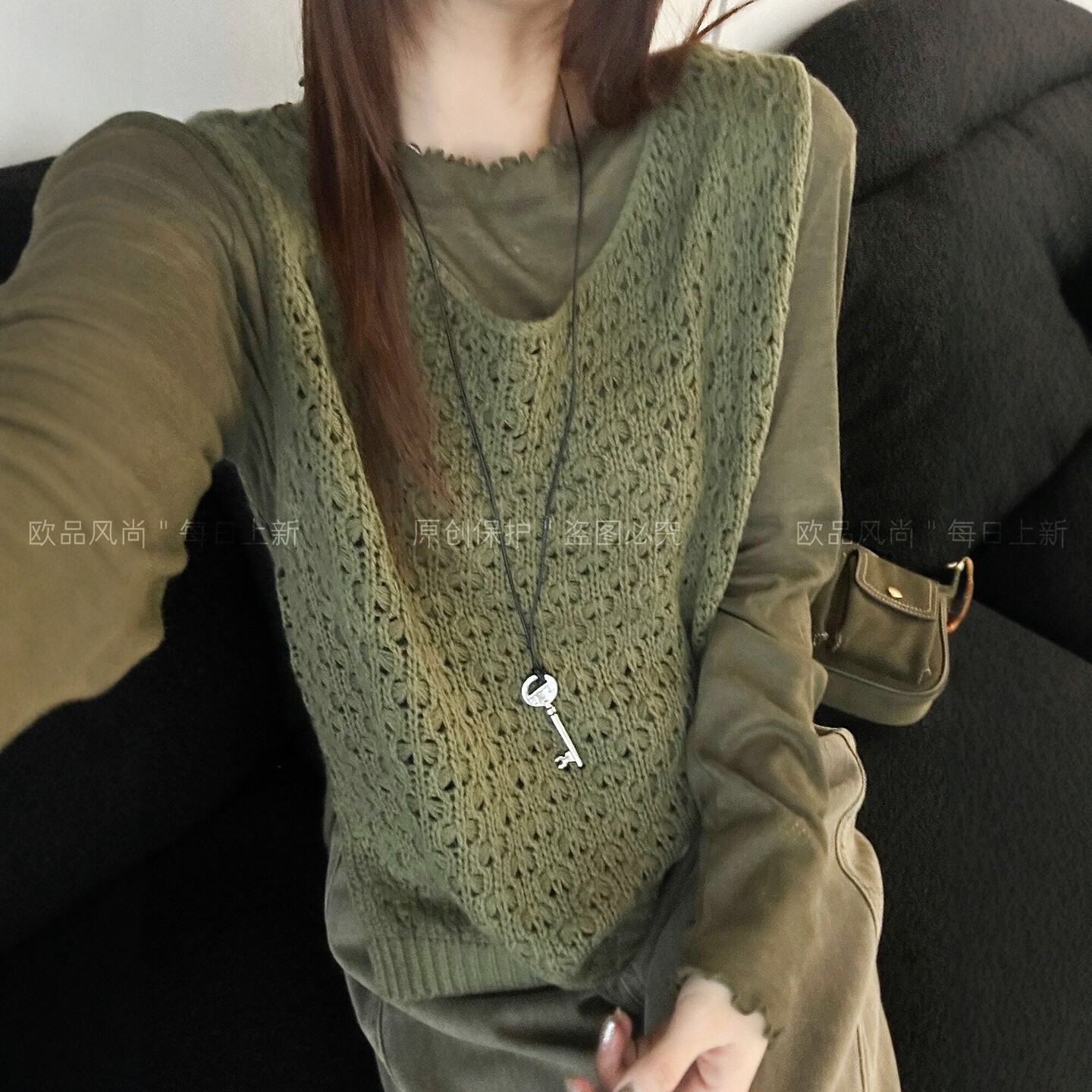针织马甲T恤两件套上衣女欧洲站