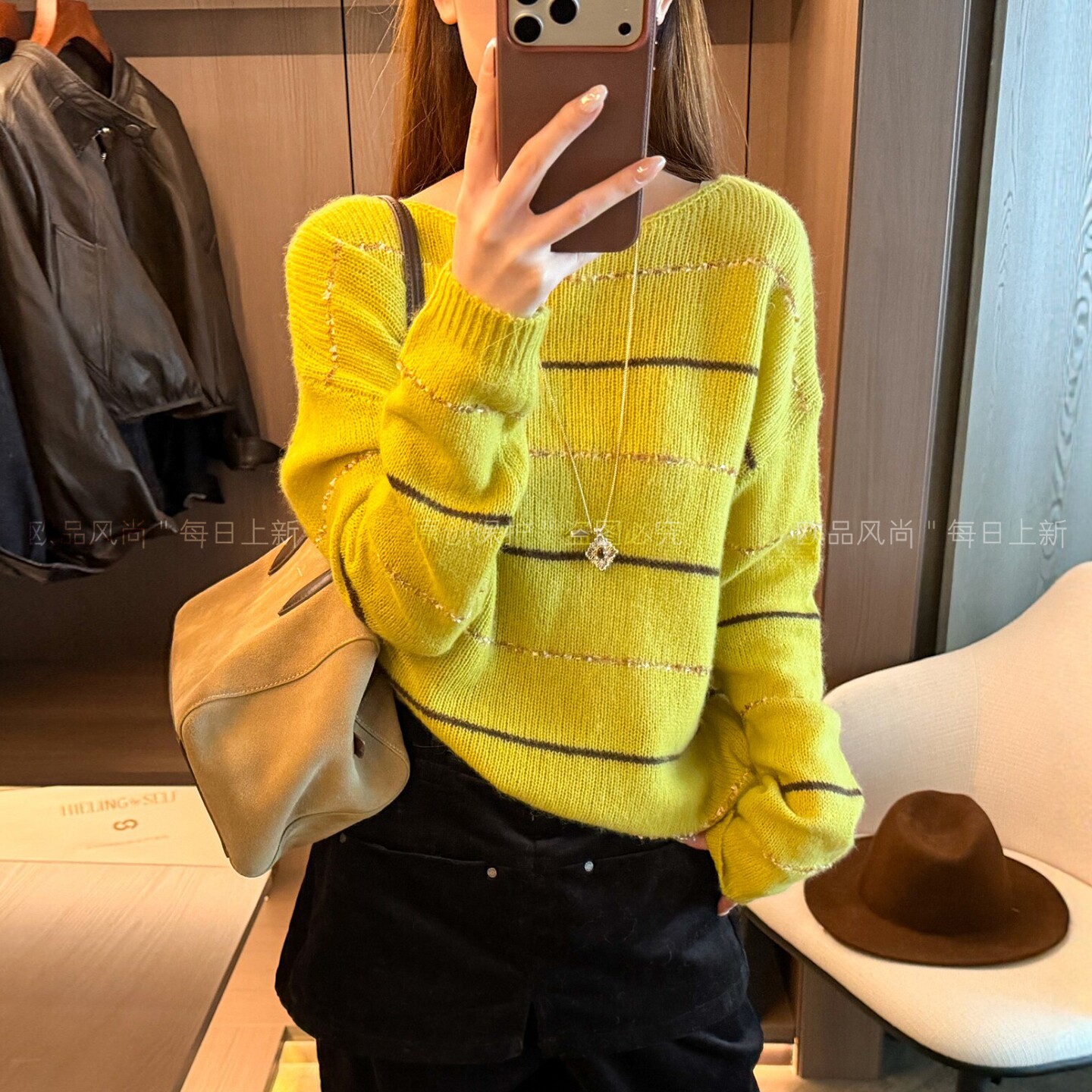 复古条纹杂线绵羊毛针织衫女欧货
