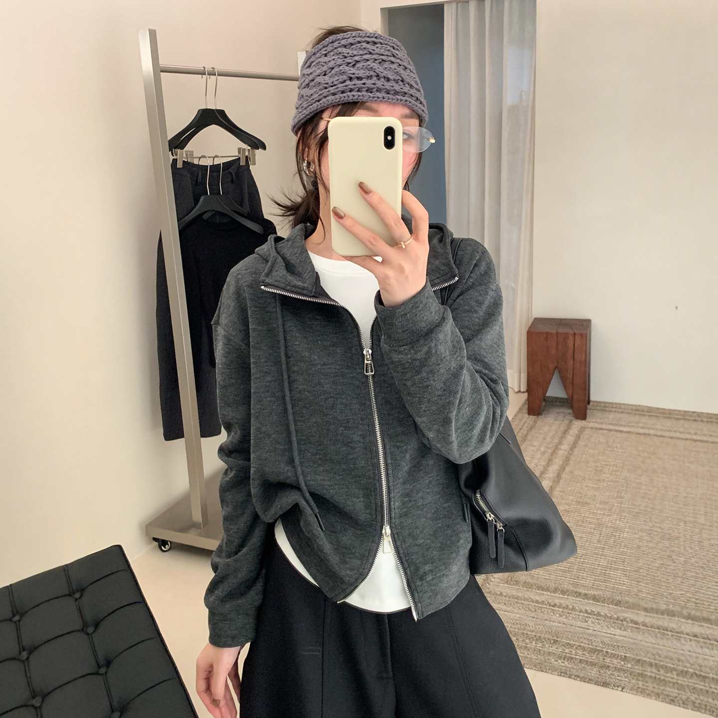 羊绒毛呢卫衣开衫外套女欧货上衣