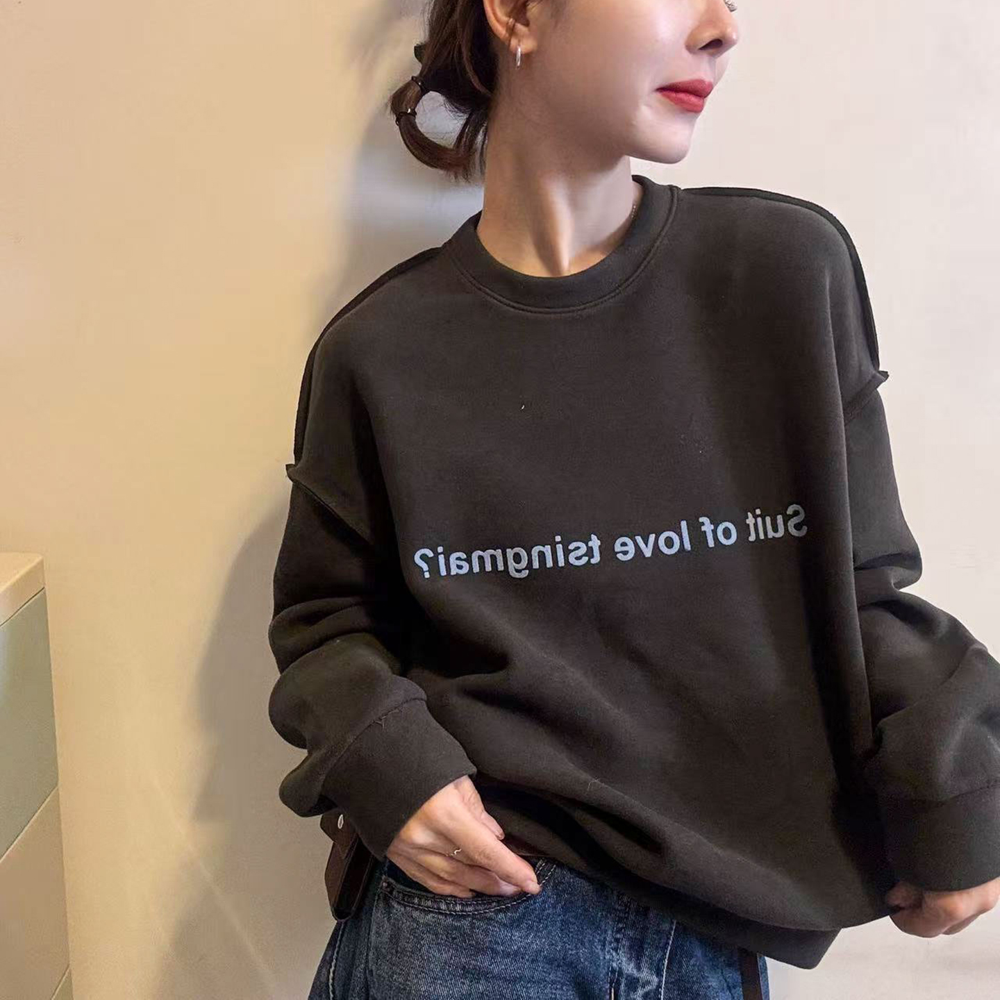 字母印花休闲加绒卫衣女欧货打底