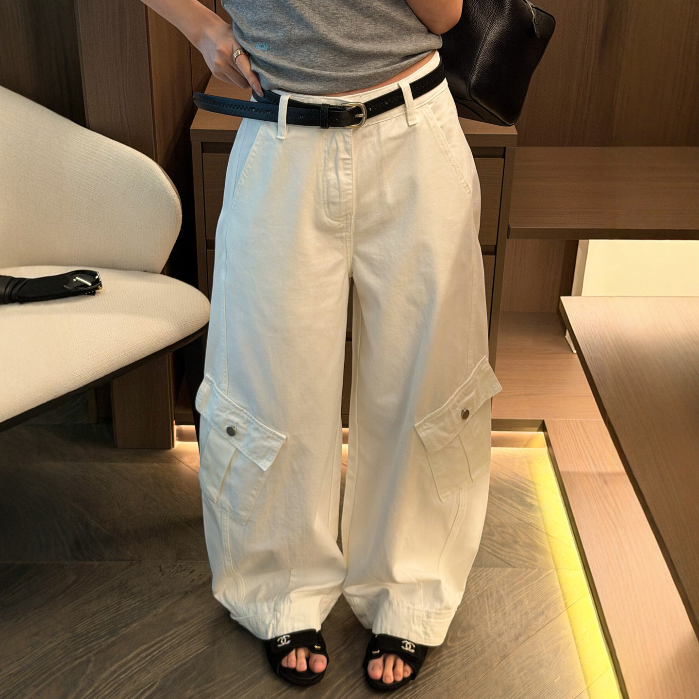 双口袋拖地工装阔腿裤女欧洲站2026春装新款欧货女装直筒休闲裤潮