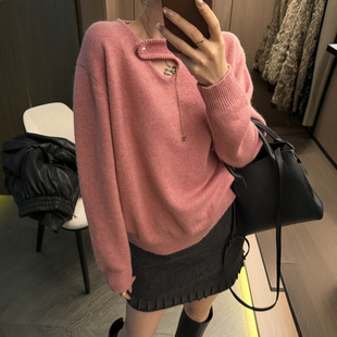 重工镂空钉珠羊毛针织衫女欧洲站2025冬装新款欧货女装时尚毛衣潮